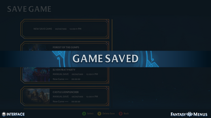 Game saved pre-built menu screen popup