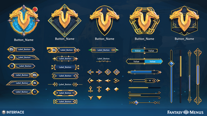 2D button icons and sprites for Unity fantasy game development