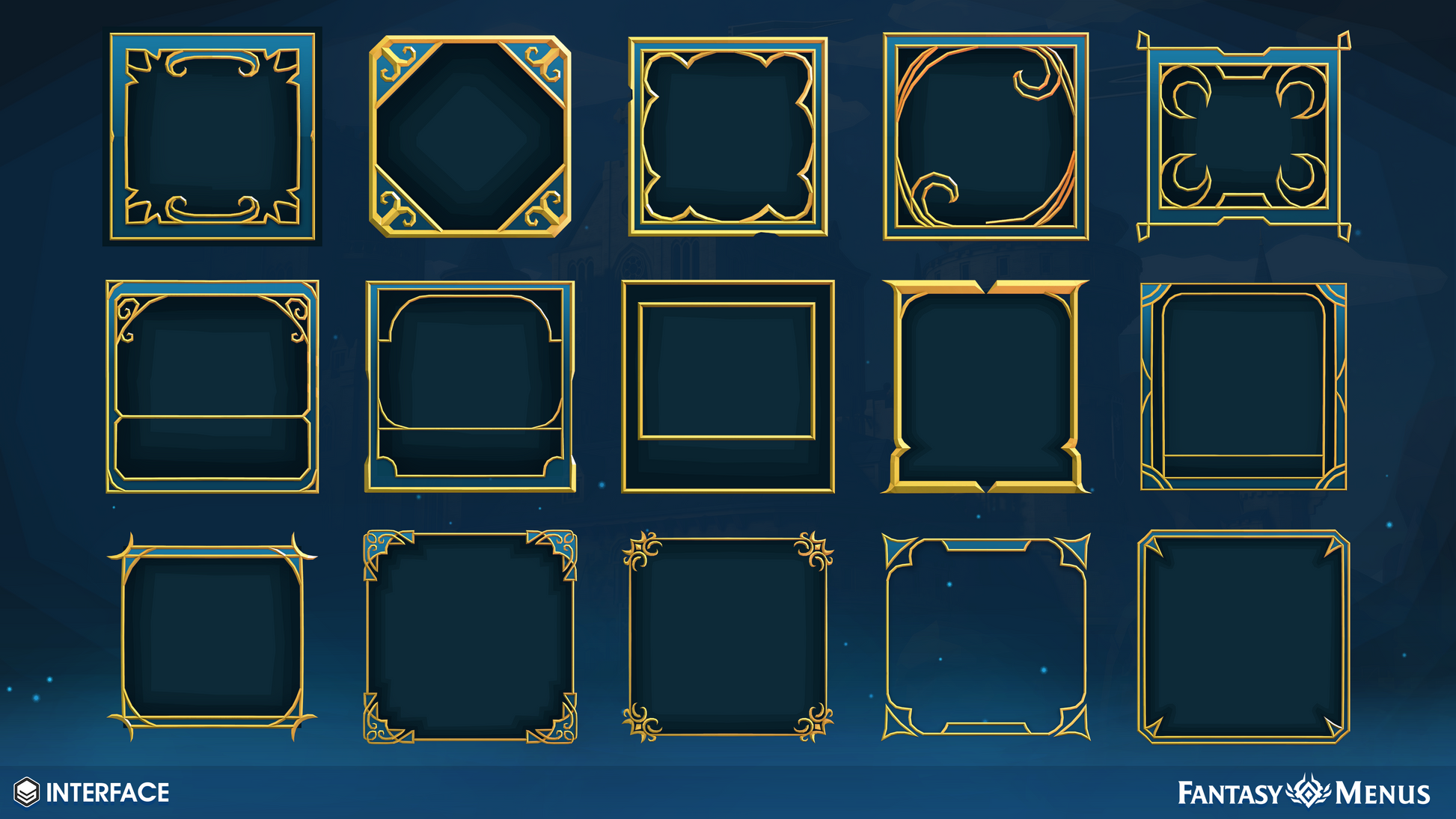 2D frame sprites and UI components for developing a unique main menu system for a game